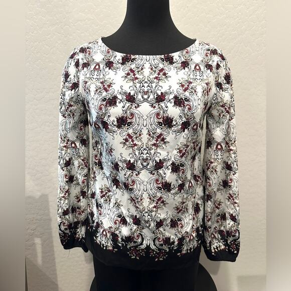 WHITE HOUSE BLACK MARKET | Baroque Floral Long Sleeve Blouse | Size 0 - Picture 2 of 7